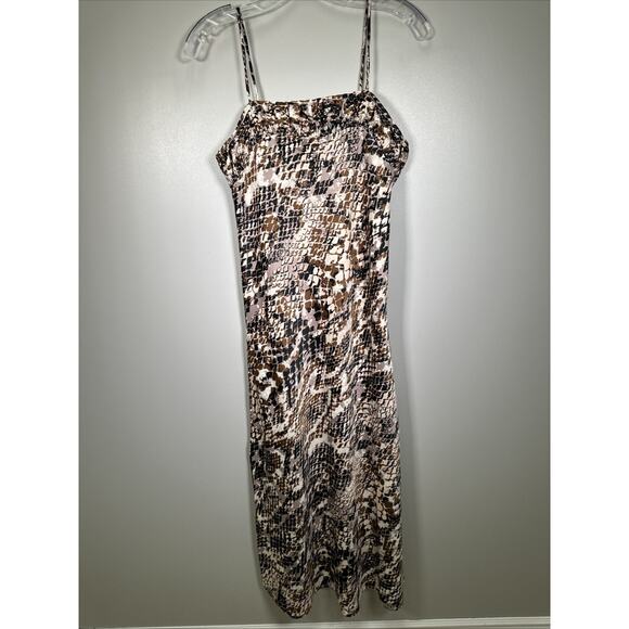 By‎ Anthropologie Square-Neck Slip Dress XS Side Slit Animal Snake Print Edgy - Picture 2 of 7